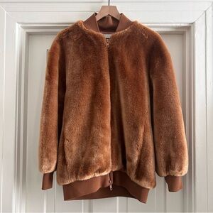 Tibi Luxurious Brown Faux Fur Track Jacket